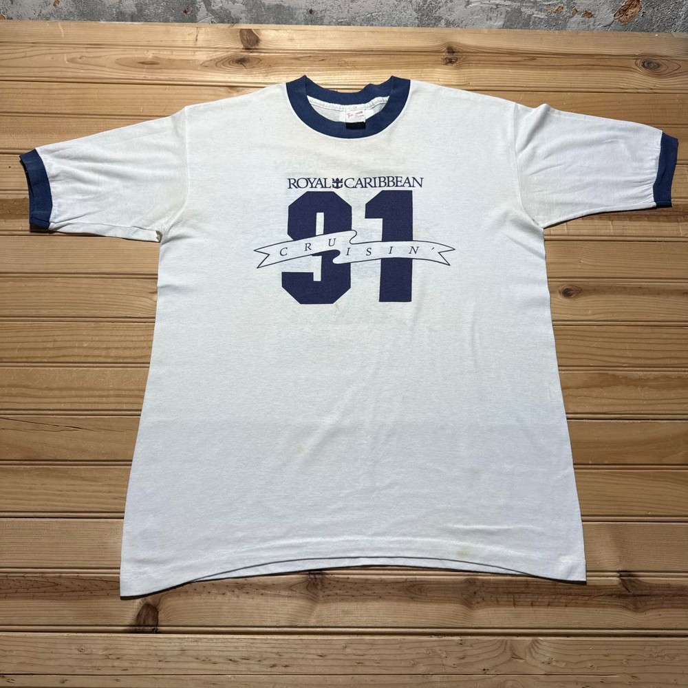 Vintage 1991 Royal Caribbean #91 Cruise Ship Souvenir Ringer T-Shirt Men’s Large