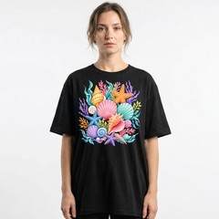 Colorful Seashells Coral Starfish T-Shirt Ocean Beach Summer Tee