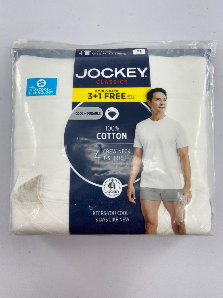 Jockey Men’s 4-Pack Crew Neck T-Shirts- White- Size Medium 38-40