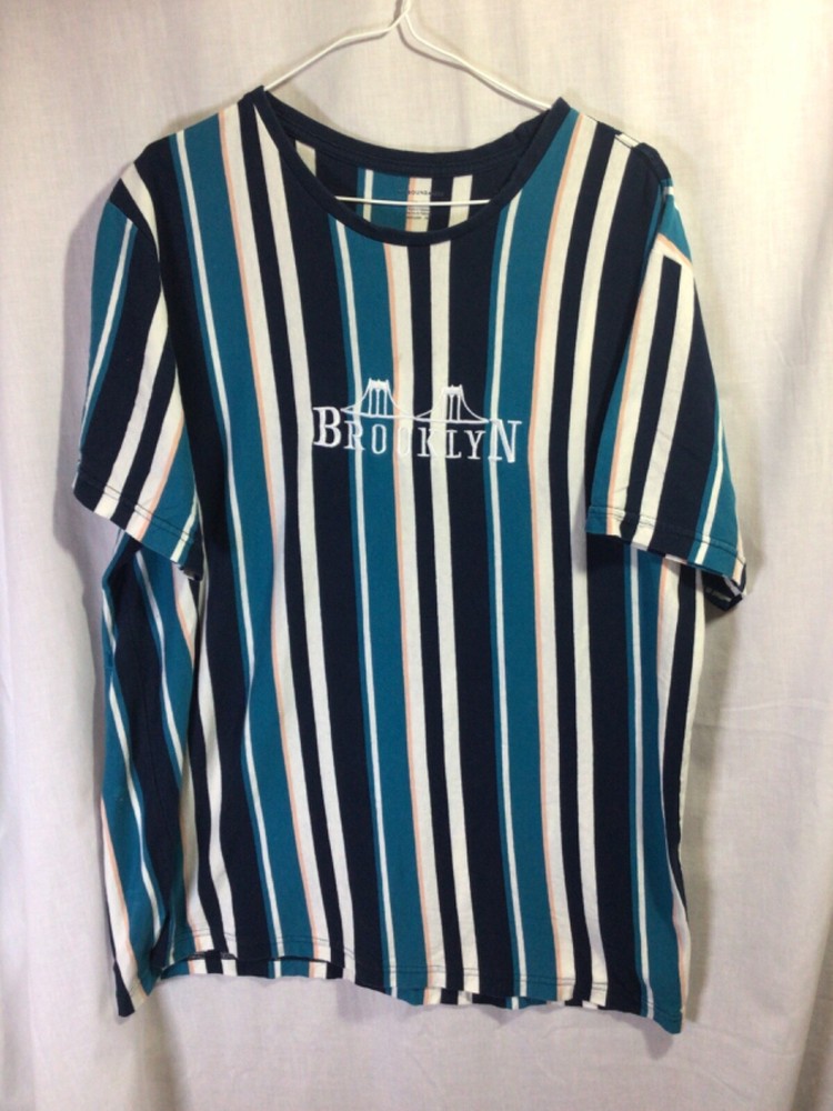 Brooklyn Blue Striped XL Cotton Embroidered T Shirt T13
