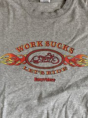 Easyrider ‘Work Sucks Lets Ride’ Graphic Vintage T shirt Sz Large White Anvil