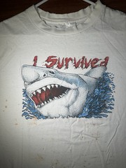 Vintage 90s I Survived Shark Graphic T Shirt PM Activewear XXL Distressed 15