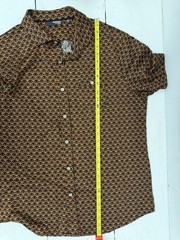 Murano Liquid Luxury Mens XL Black Short Sleeve Button-Down Collared Shirt Print