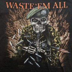 Vintage 1987 Waste Em All 3d Emblem Shirt Size Large Just Brass Made In USA