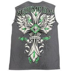 RAW STATE by AFFLICTION Charcoal CROSS TAPE Sleeveless Slim Fit Mens T-shirt