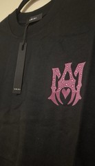 AMI Men’s Black Purple Logo Graphic Crew Neck T-Shirt L with rhinestones