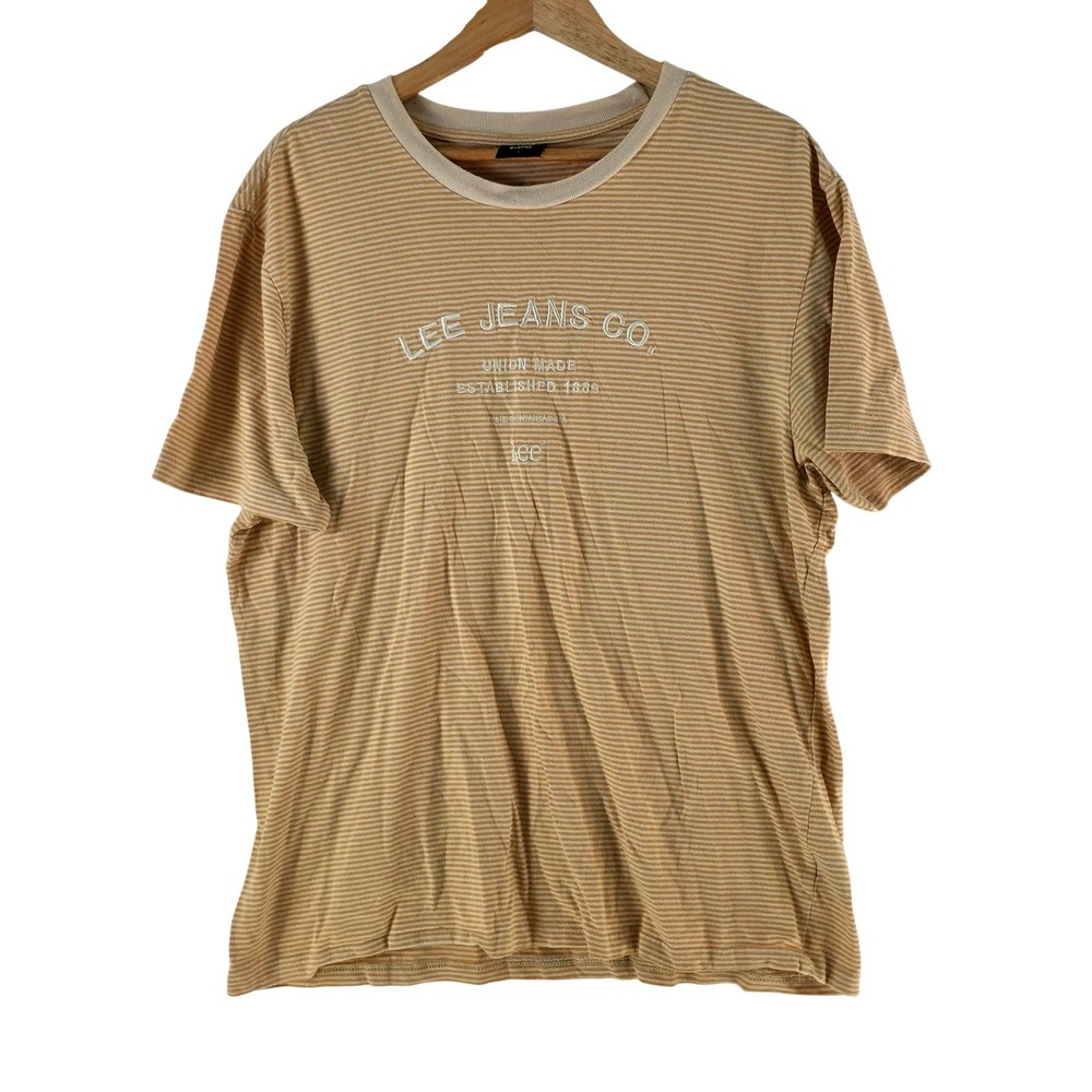 Lee Shirt Mens Size L Beige Stripe Jeans Co Logo Graphic T-Shirt Casual 137037