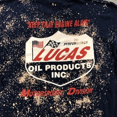 vtg lucas oil t shirt mens M blue bleach spots racing performance drag autocross