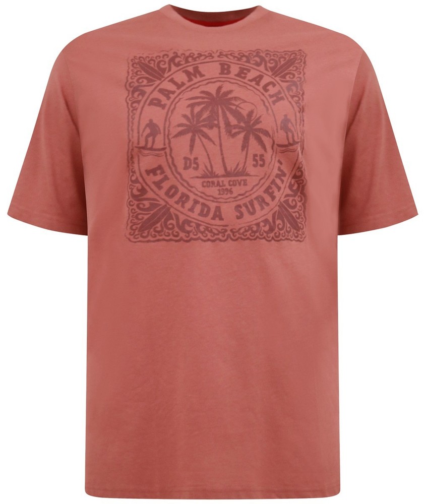 D555 PALM BEACH TONAL PRINT T SHIRT – BRICK RED BIG SIZE 2XL 3XL 4XL 5XL 6XL