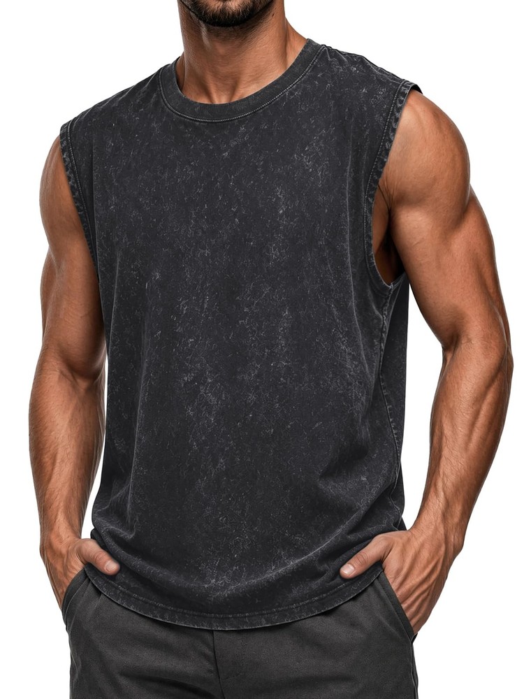 Mens Tank Tops Summer Sleeveless Muscle Shirts Cotton Loose Fit Tee Shirts(Bl…