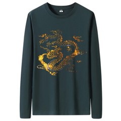 Fashion Dragon Rhinestones Diamond Long Sleeve Luxury Men Trend Cotton T-Shirt