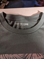 True Religion Grey/Green Adult Foil Leaves Graphic Crew Neck T-shirt Sz Large