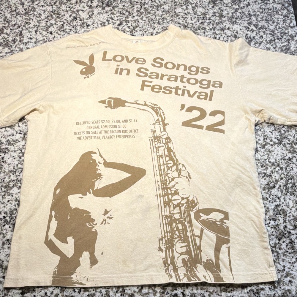 Playboy by PacSun Love Songs Saratoga Festival 2022 Graphic Tee Beige Men’s L