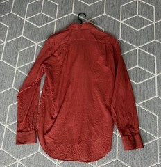 COBRA S.C. Men’s Rust Red Textured 100% Cotton Long Sleeve Shirt – Made in Italy