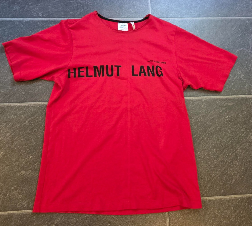 HELMUT LANG 2018 BIG LOGO RED T SHIRT MEN’S SZ SMALL/MEDIUM