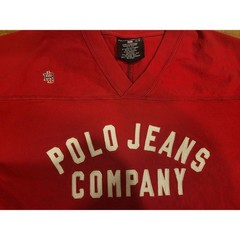 Vintage Polo Jeans Co. Ralph Lauren Red Football Jersey V-Neck Shirt Size M-64
