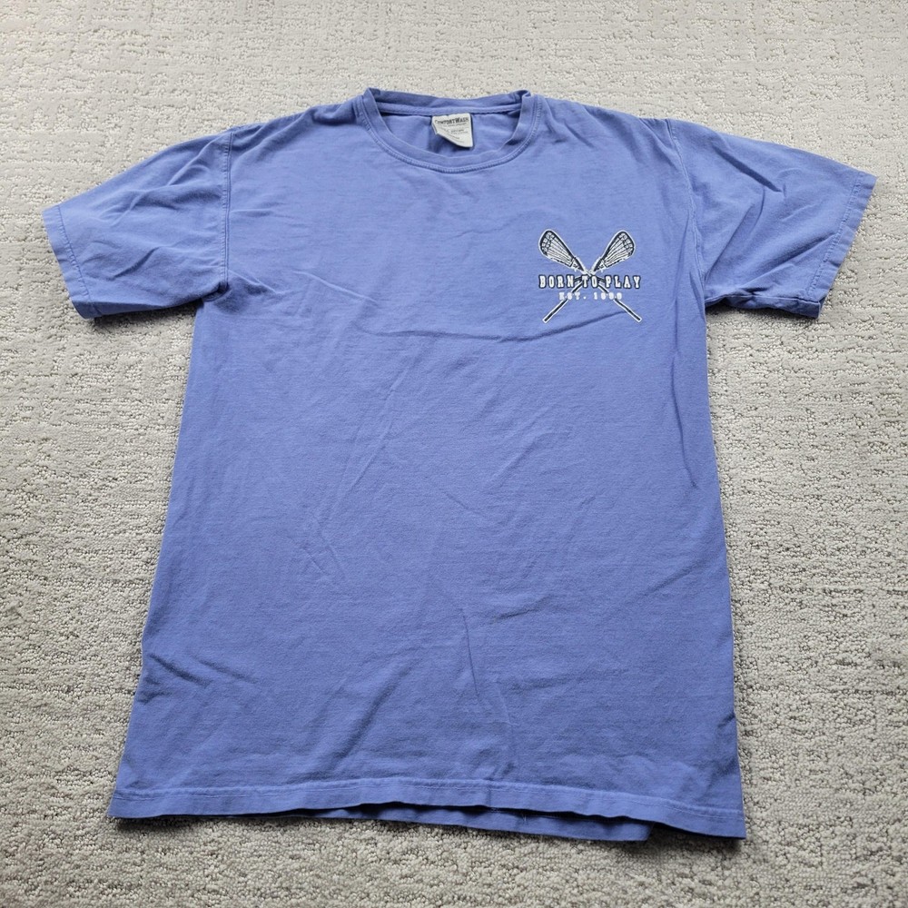 ComfortWash Shirt Mens S Purple Born To Play Lacrosse Graphic Tee Cotton