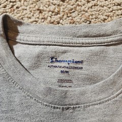 Champion Shirt Mens Medium Retro Spellout Logo Gray Classic Streetwear Relax