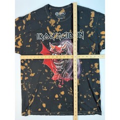 Iron Maiden Bleach Wash Graphic T-Shirt Mens Medium Black Acid Dye Band Tee 2021
