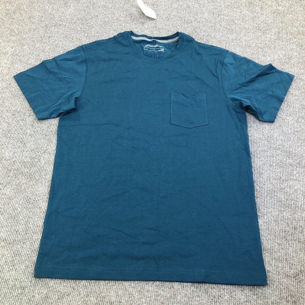 Eddie Bauer Shirt Mens Medium Meridian Blue Pocket Tee Tagless Sample Cotton