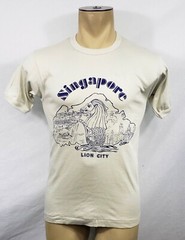 Vtg 80s Singapore Lion City beige cotton/rayon travel t-shirt size XS