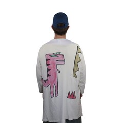 Vintage Bill Gian Hand Painted Wearable Art Shirt 1987 Oversized Dinosaur Crown