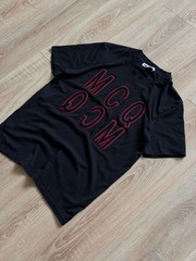 MCQ Alexander McQueen Men’s Black Flocked Logo Graphic T-Shirt Red Outline Sz L