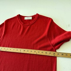 Sheep Inc Mens MEDIUM Ultra-Fine Merino Wool Knit T-Shirt Red Traceable Portugal