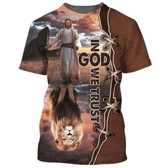 In God We Trust Jesus And The Lion 3D Shirt All Over Print Shirt Full Size S-5XL