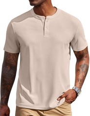 COOFANDY Mens Henley Shirts Short Sleeve Casual Button Textured T Shirt Basic…