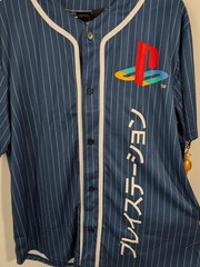 PlayStation Katakana Kanji Baseball Jersey Official License Navy Pinstripe Small
