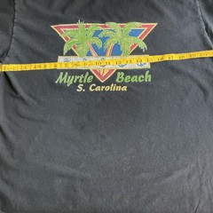 VTG Retro T-Shirt Black Sh Sl Preppy Logo MYRTLE BEACH S. Carolina Palm Tree LG