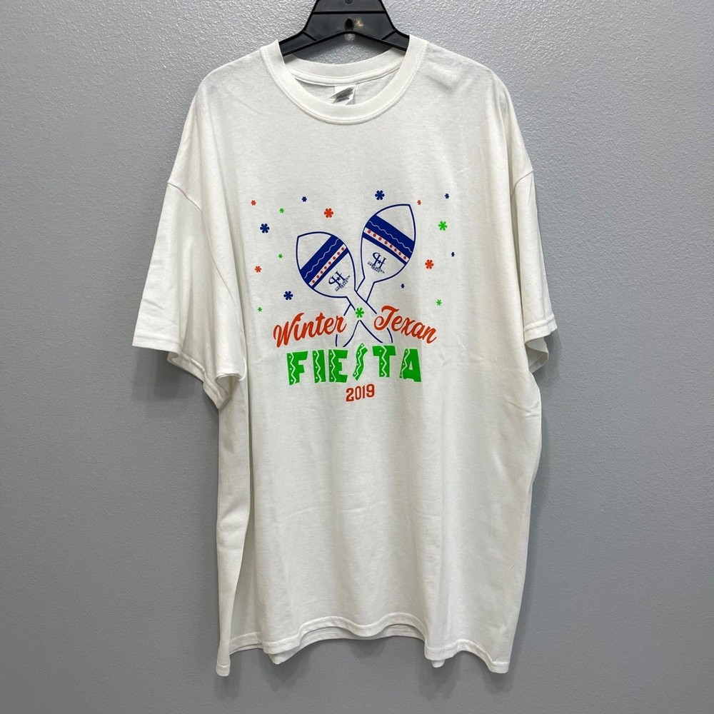 Gildan T-Shirt 2XL White Harlingen Texas Winter Texas Fiesta 2019 Print