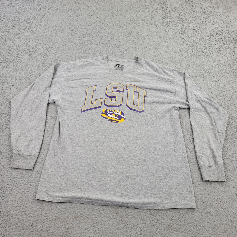 LSU Tigers Russell Shirt Mens XL (46-48) Gray Graphic Long Sleeve