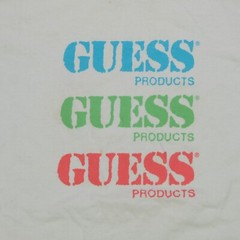 Rare Vintage GUESS Products Triple Spell Out T Shirt 90s White Red Green Blue L