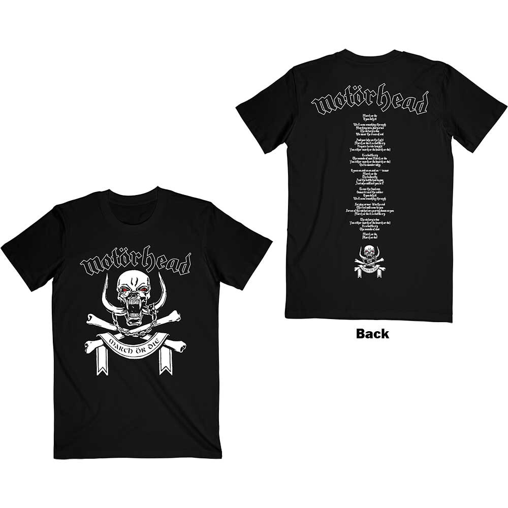 Motorhead – March Or Die with Lyrics backprint – Black t-shirt