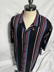 Shaquille XLG Big/Tall Mens Black / Brown Multi Striped SS Button2XLT, 3XLT, 4XL