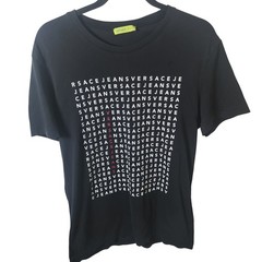 Versace Jeans Mens Black Wavy Typography Logo Graphic T-Shirt Medium B3GMA752