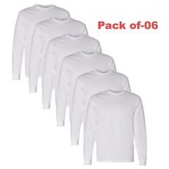 Gildan – Long Crew Neck Tee 100% Heavy Cotton White Color T-Shirt Pack 6