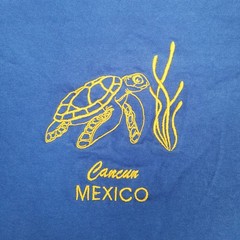 Cancun Mexico Turtle Embroidered Yazbek Men’s Graphic Tee Size Medium Blue