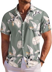 Men’s Hawaiian Shirt Short Sleeve Floral Button Down Tropical Beach Holiday Top