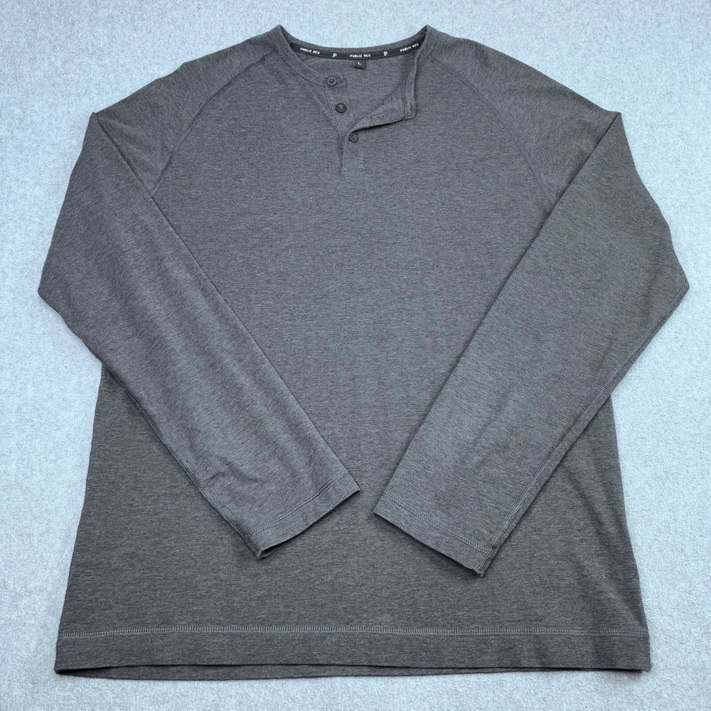 Public Rec Shirt Mens Large Grey Pima Cotton Blend Go-To Henley Long Sleeve NWOT