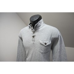 Lucky Brand Henley Shirt Mens Large Gray Excellent Mock Neck Button Pocket