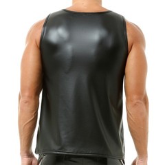 Mens Stretchy Faux Leather Tank Tops Vest Muscle Undershirts Sleeveless Clubwear
