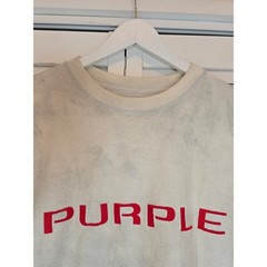PURPLE BRAND T-Shirt Mens Medium Silver-Effect Textured Knit Logo Tee Streetwear