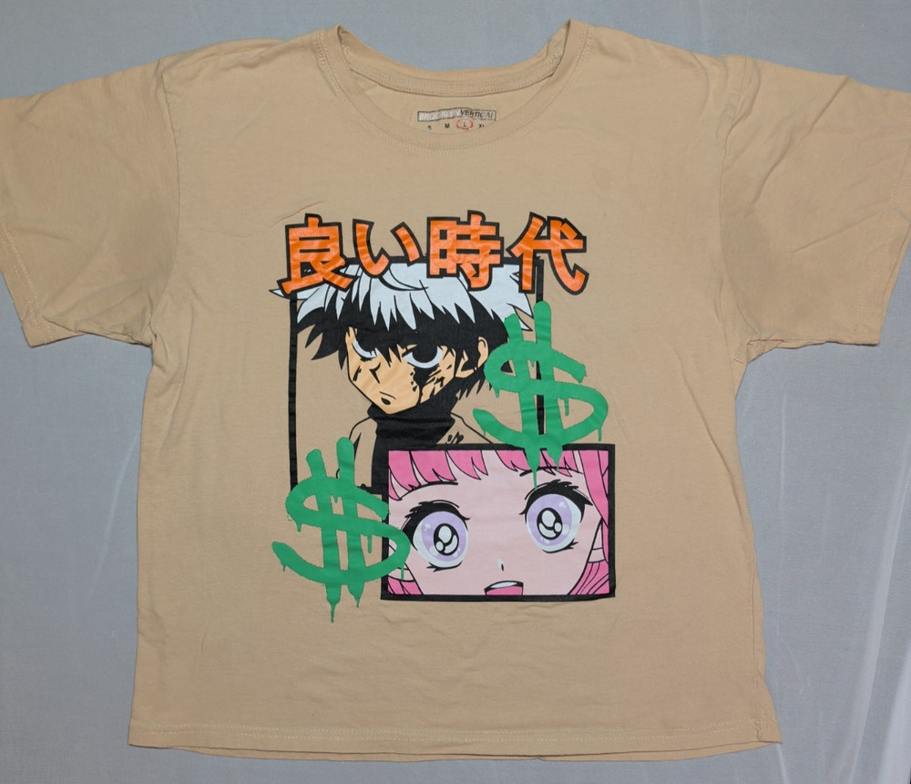Brooklyn Vertical Men’s Large Beige Anime Style Graffiti Good Times Graphic Tee