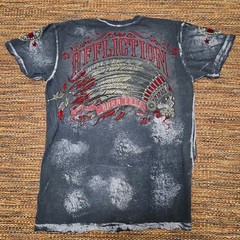 Affliction Puffy Felt Red and Gray Skull and Feathers Shirt Large