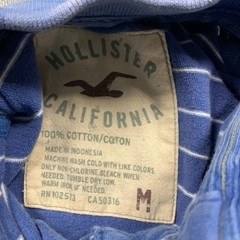 Hollister California Men’s Henley Shirt Medium Blue White Striped Short Sleeve