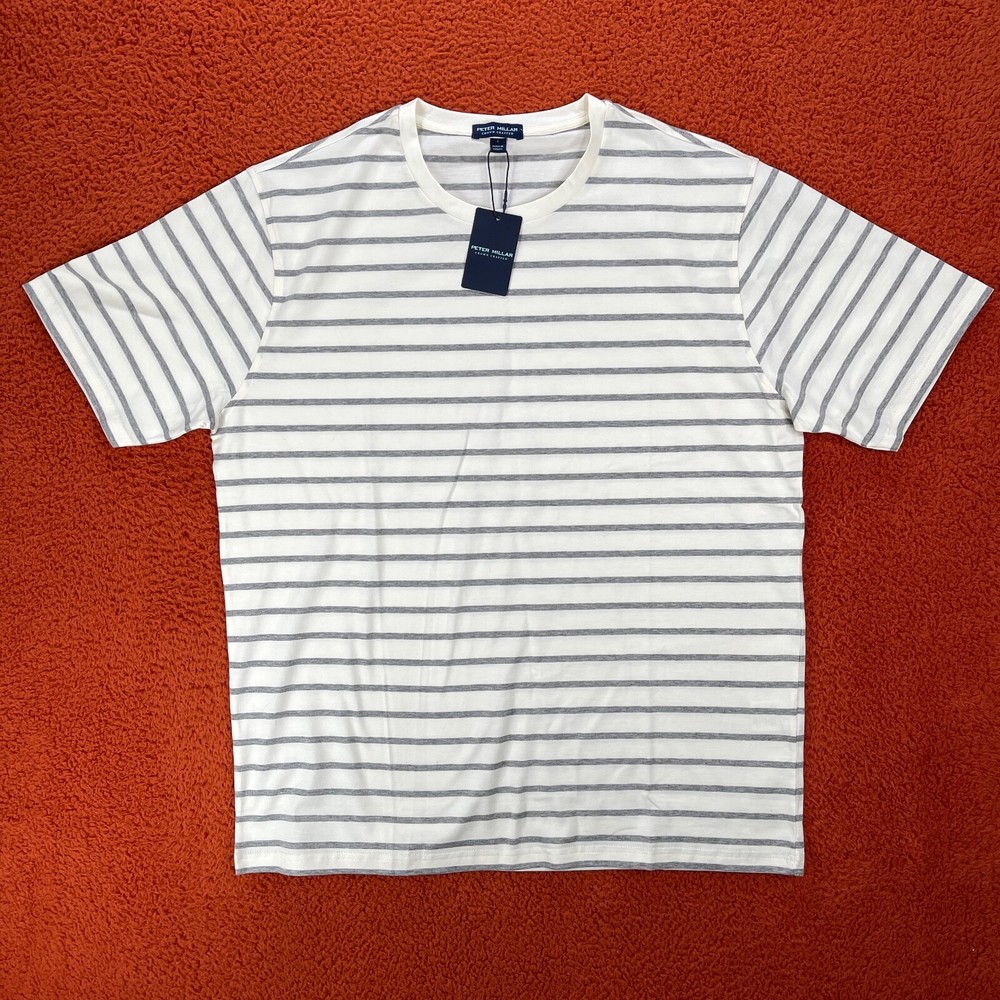PETER MILLAR Men’s LARGE Colt Short Sleeve Striped T-Shirt Summer Ivory NEW $160