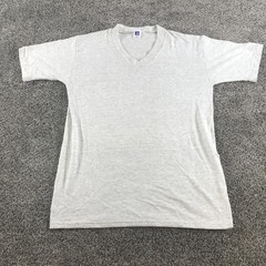 Vintage Russell Athletic Shirt Mens Large Gray V Neck Basic Tee Made In USA
